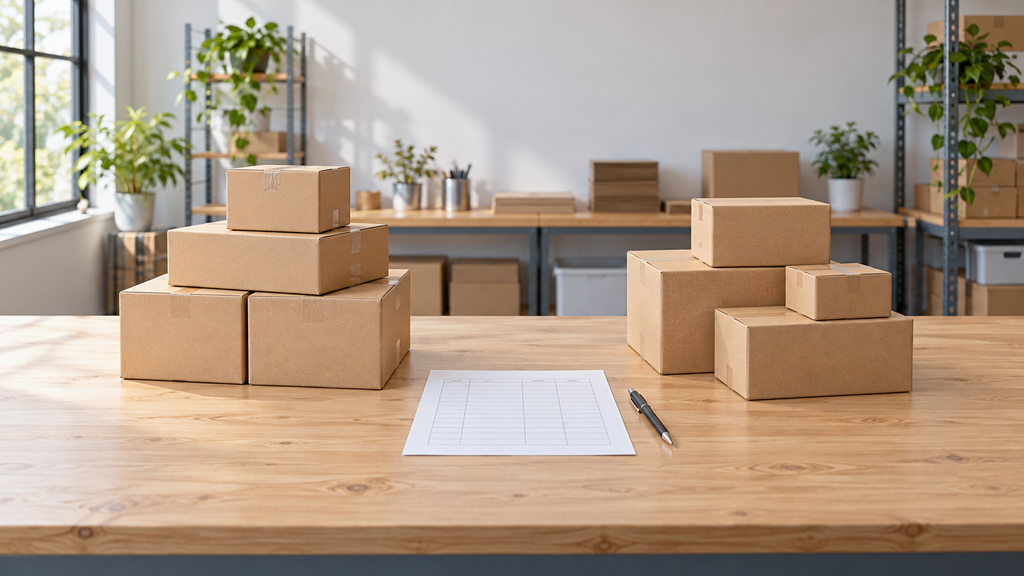 Amazon FBA向けの箱と出品者出荷用の現物を分けて確認する作業台